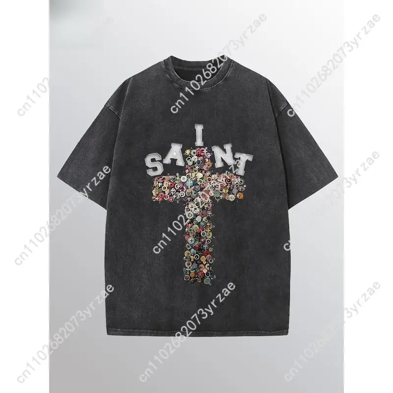 SAINT rétro T-shirt homme femme haute qualité Vintage T-shirt coton manches courtes mode T-shirt doux dessus respirants