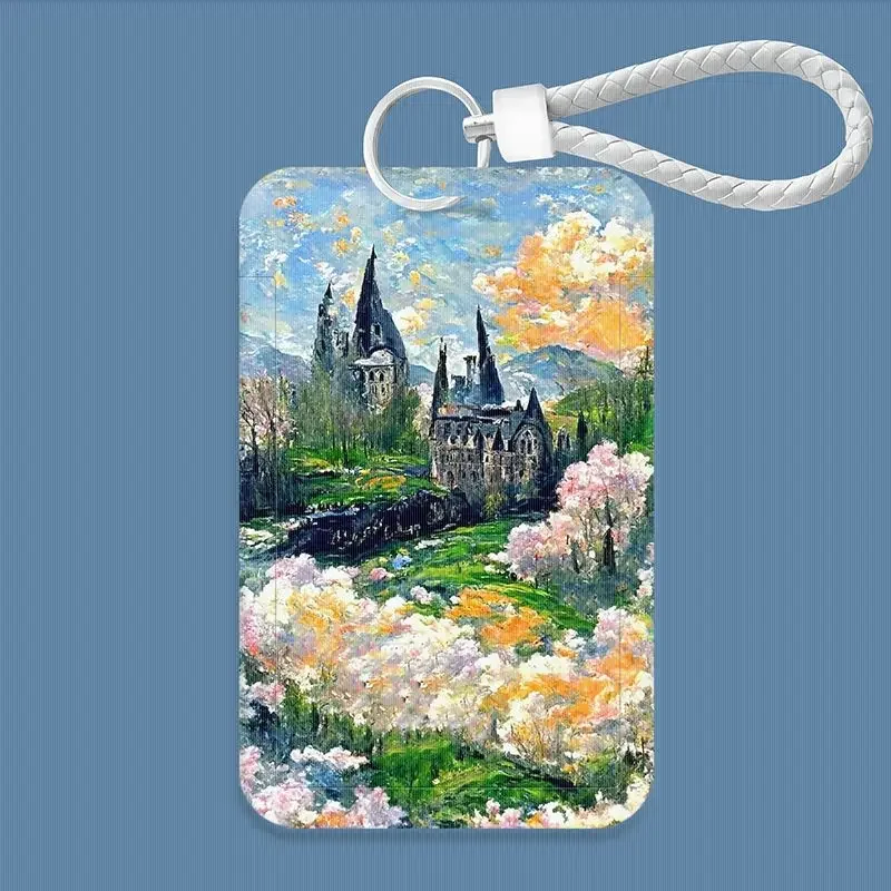 Oil Painting Landscape Print Creative Design Bank Business Work Card Holder Men Credential Holders Bus Card Small Gift Keychain