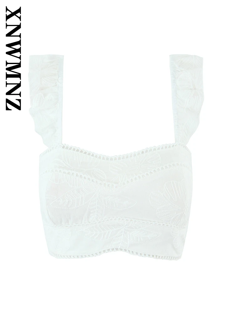 

XNWMNZ 2025 Summer New Woman Party Fashion wide shoulder strap Shoulder Top Simple Woman's White Sleeveless Backless Chic mini