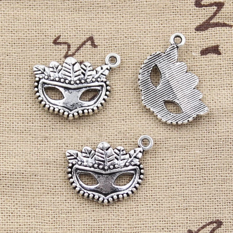 8pcs Charms Party Mask Masquerade Mardi Gras 19x20mm Antique Silver Color Pendants Making DIY Handmade Tibetan Finding Jewelry