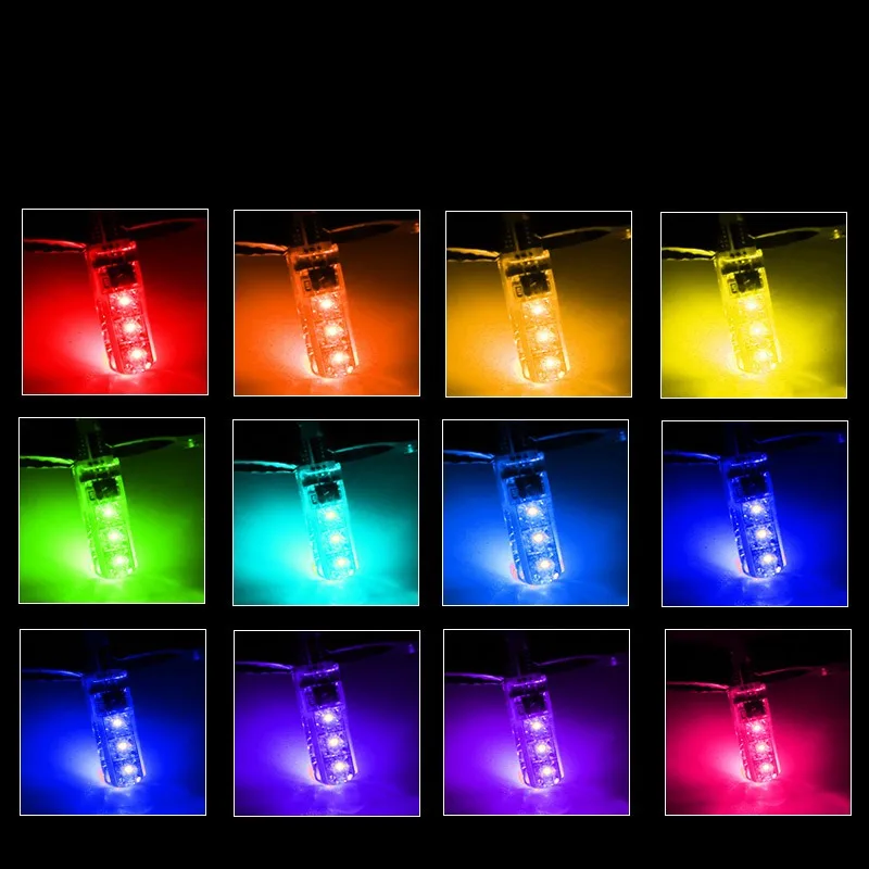 2X T10 W5w SilicaGel LED Remote Controller Lamp RGBW 5050 Festoon Dome Light Wedge Side Led 12V Car Bulb Width Indicator