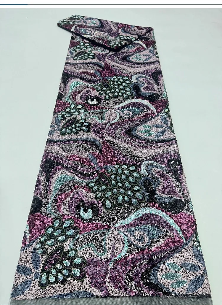 

1yard High quality gauze fabric Vintage peacock tail sequin embroidery tela Dress cheongsam tissus fabric for sewing