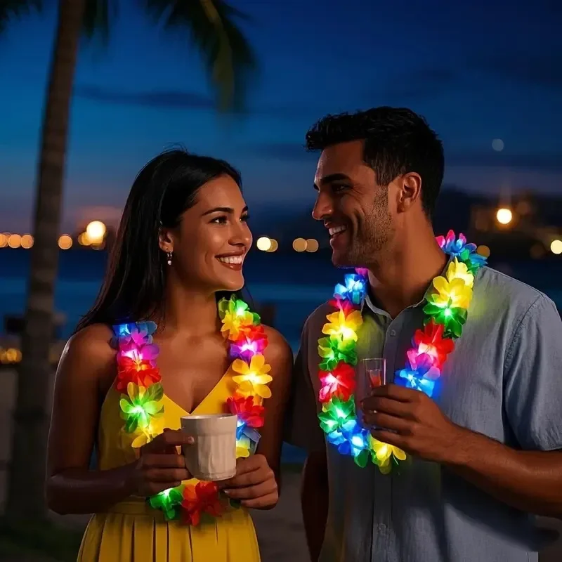 LED هاواي ليس زهرة إكليل توهج قلادة تضيء لعيد ميلاد حفل زفاف الديكور كرنفال مهرجان التبعي