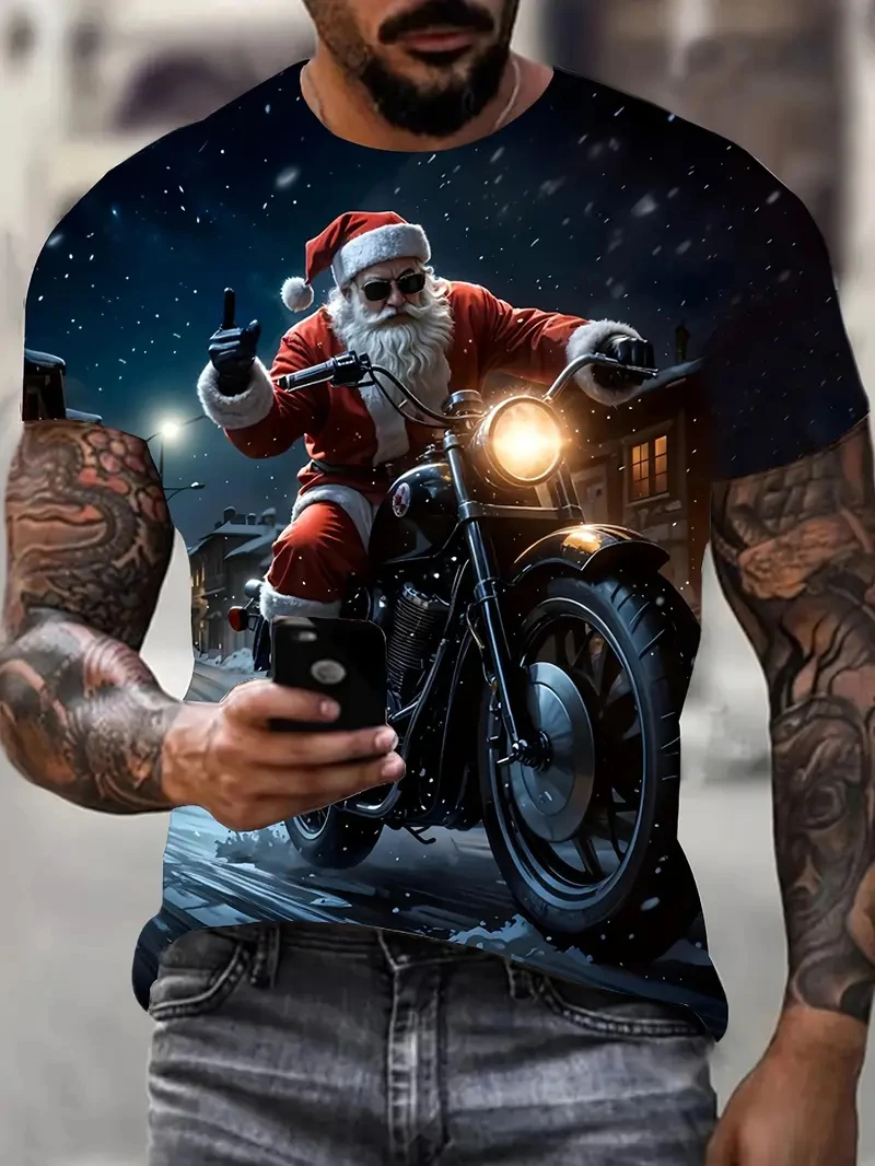 Christmas Funny Men's T-Shirt New Year Fashion Santa Claus Pattern 3D Printed T-Shirt  Vintage Casual Men's Clothing Tee Tops