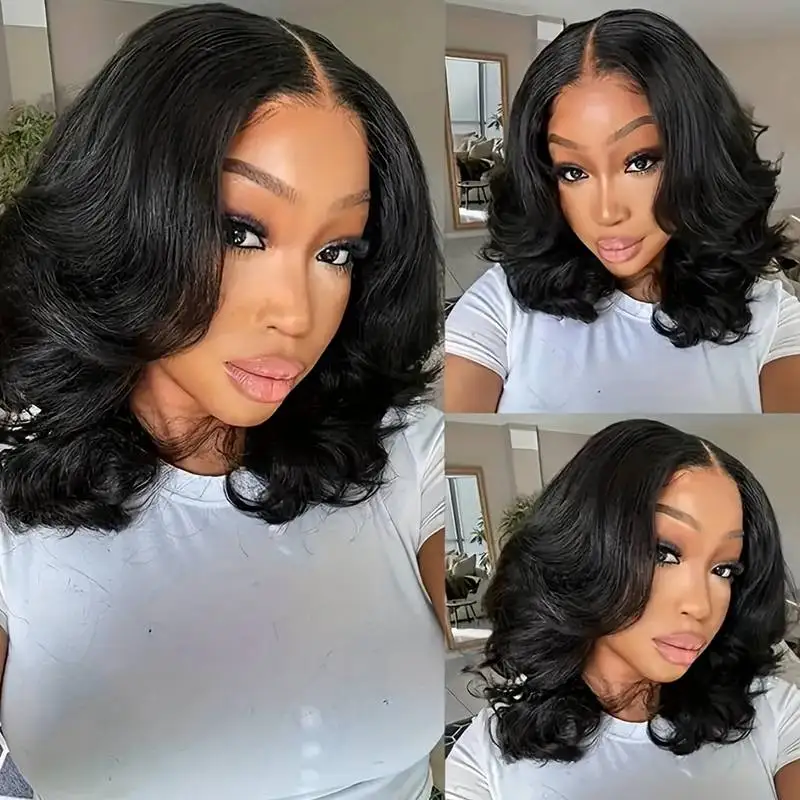 8インチ接着剤不要人毛ウィッグ ボディボブ プレカットレースウィッグ 女性用 220密度 透明レースフロント人毛ウィッグ 女性用