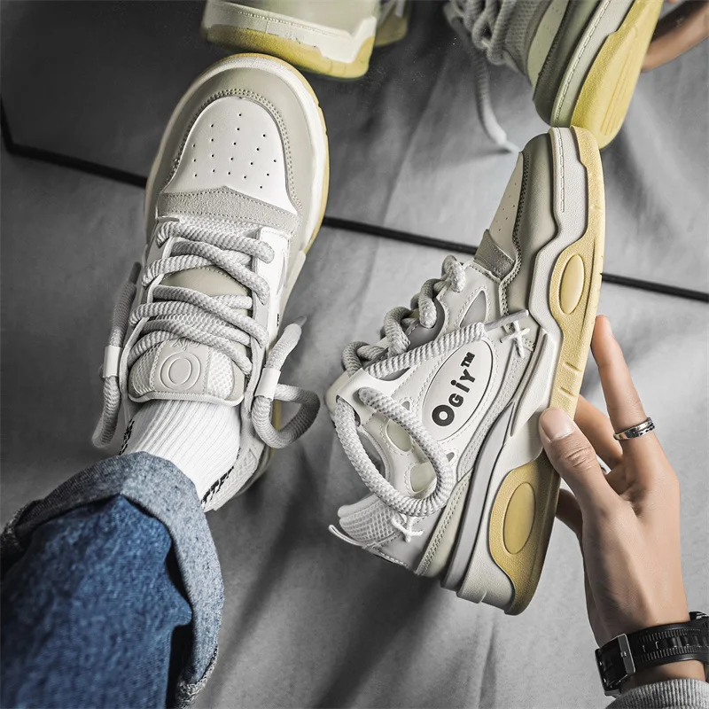 2023 New Couple Lace-up Bread Shoes Men\'s Net Celebrity Street Platform Heightened Skateboard Shoes Men\'s Sneakers C209