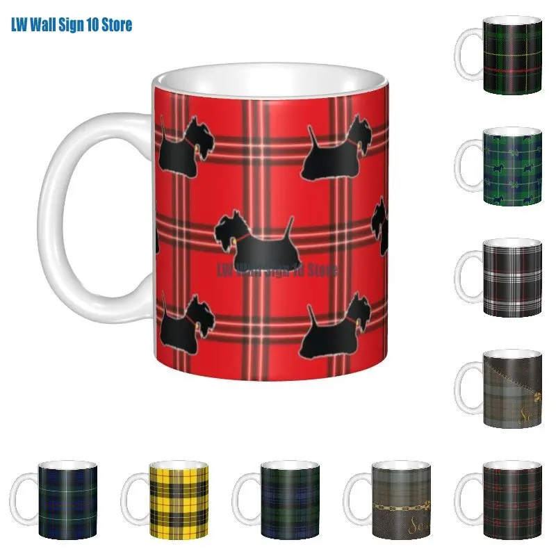 DIY Scottie Dogs Ceramic Mugs Personalized Scottish Terrier Tartan Plaid Pattern Coffee Cups Creative Gift