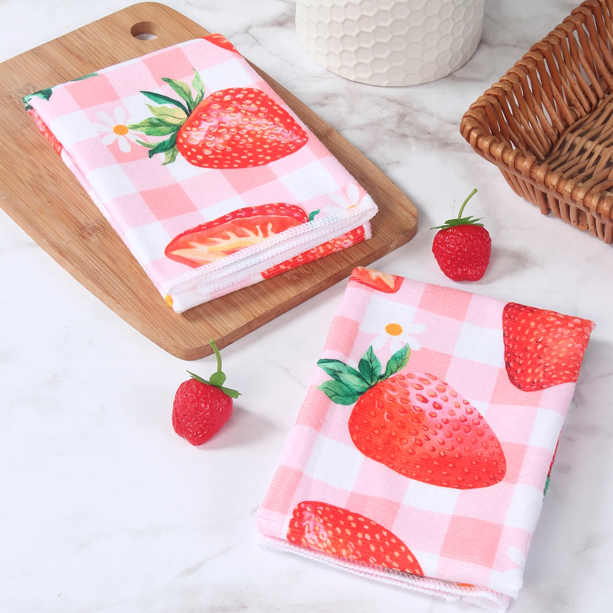 Summer Fruit Dish Towels Lemon Strawberry Dish Towel Cleaning Cloth Dish Washing Cloth Household Decoracion Accessories