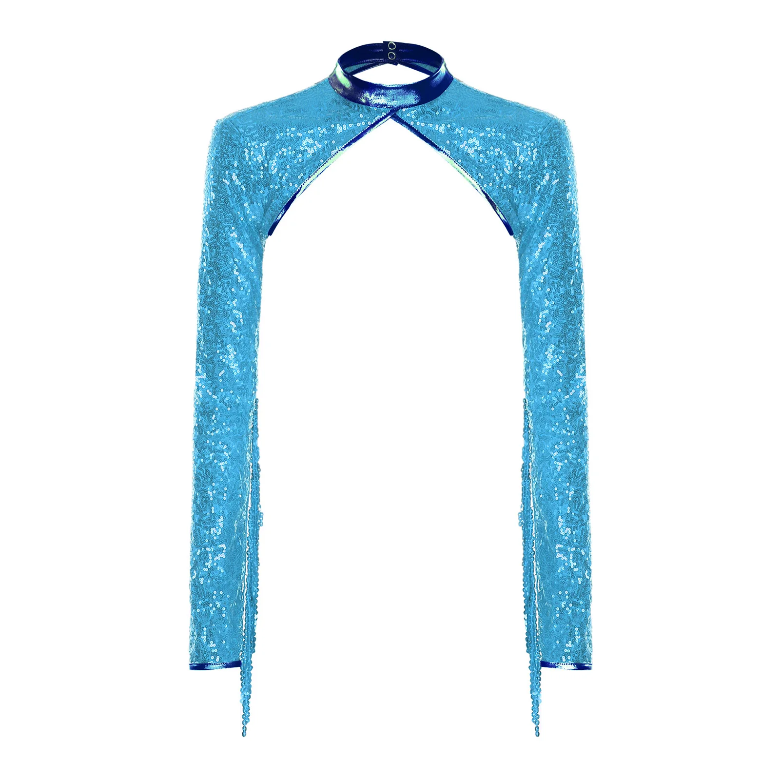 Women Sequins Shawls Bolero Party Stage Dance Performance Accessory Mini Coats Long Sleeve with Tassel Shrugs Shawls Cardigan