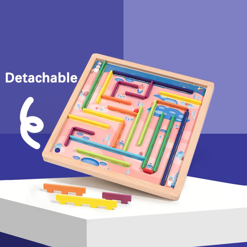 لعبة المتاهة الخشبية القابلة للفصل ذات 4 أنماط - موضوعات الفضاء/السيرك/القراصنة/الحيوانية مع خرز مسارات قابلة للتعديل وصعوبة تقدمية #1