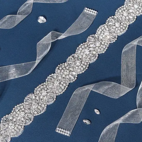 Strass brudbälte för bröllopsklänning accessoarer silverfärgad kristall brudbälte skärpband fest brudtärnegåva 10 best sales strassbälten för aftonklänningar - №1