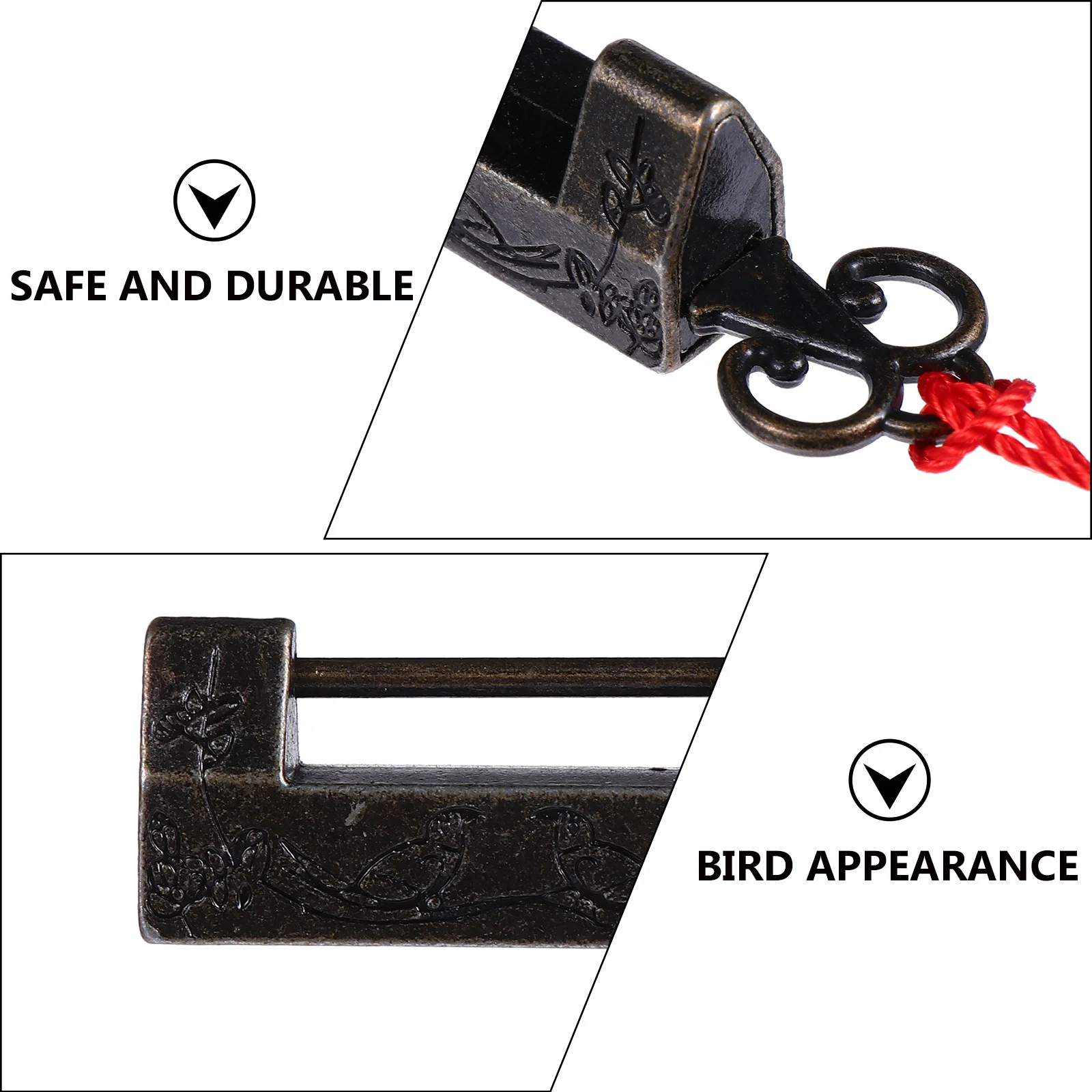 

2Pcs Gift Lock Chinese Style Mini Padlock Excellent Texture Good Symbolic Meaning Simple Use Random Tassels