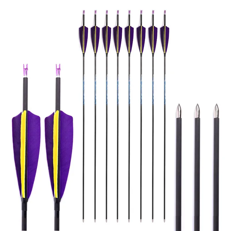 6/12pcs ID 4.2mm 31/32in Pure Carbon Arrow 4in Turkey Feather Spine 300 350 400 500 600 700 800 900 1000 Archery bow arrows