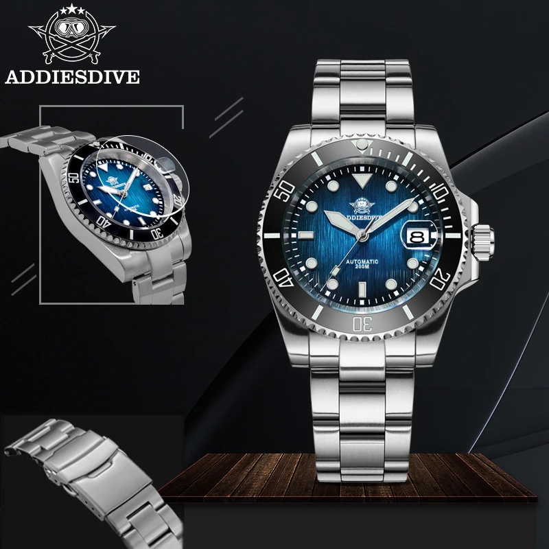 

ADDIESDIVE Fashion 41mm Men‘s Watch 200m Waterproof Sapphire Glass Mechanical Wristwatch Ceramic Bezel Luminous Sports Watches