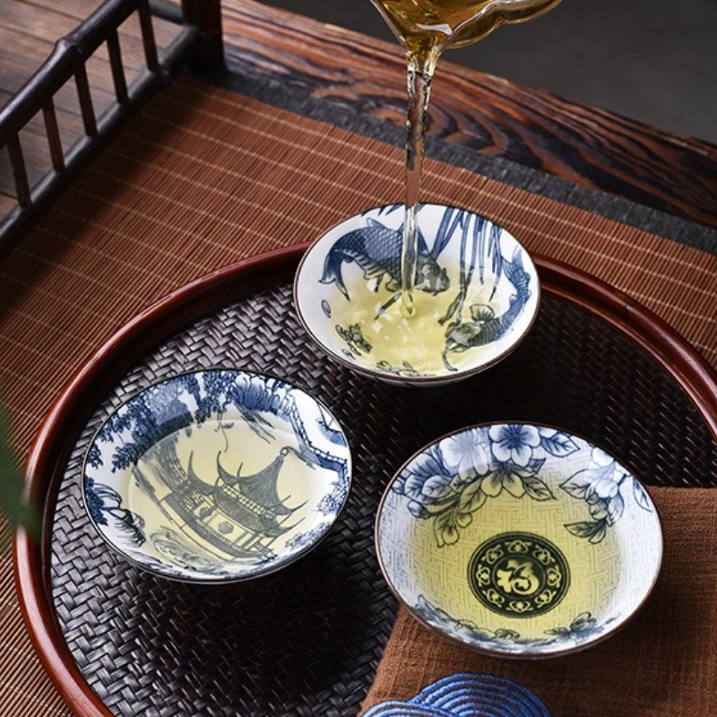 الأزرق والأبيض كوب شاي بورسلين اليدوية التنين فينيكس الأسماك جناح الصينية فنجان الكونغفو حفل الشاي أكواب ماستر