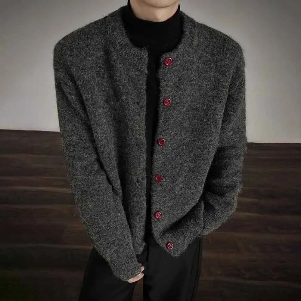 

Winter New Men's Solid Color Long-Sleeved Cardigan Sweater American Retro Fashion Trend High Street Loose Casual Niche Men's Top