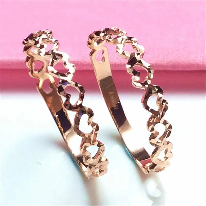 585 Purple Gold 14k Rose Gold Classic Heart rings for women Original Simple Engagement Wedding Jewelry Accessories