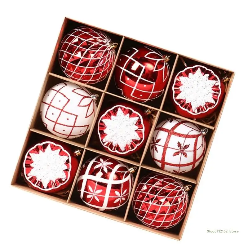 QX2E Pack Of 9 Christmas Tree Ornament 10cm Hand Painted Festival Balls Decoration