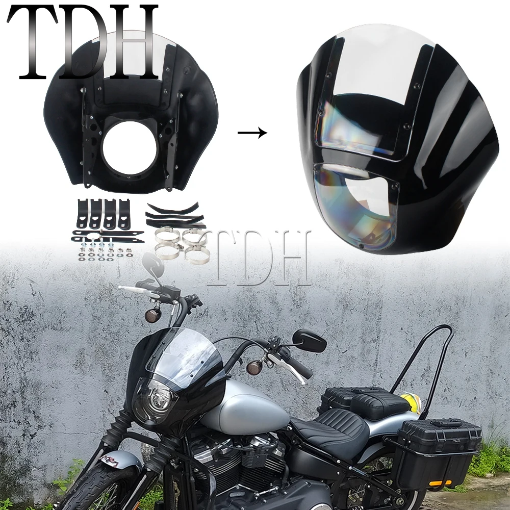 

For Harley Sportster XL XL883 XL1200 Dyna Softail FXBB FXLR FXST Adjustable Clamp 5.75 Headlight Quarter Fairing Windshield