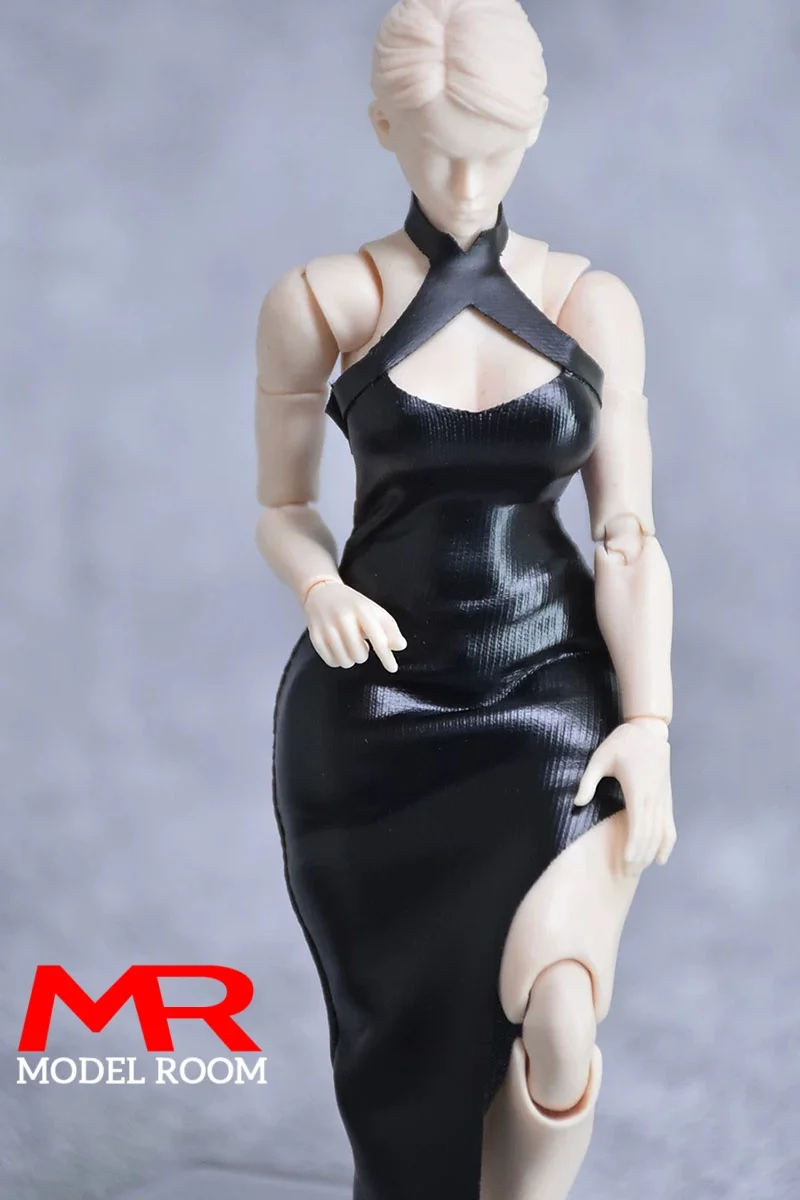 1/12 Female High-Slit Cheongsam Elastic Synthetic Leather Dress Clothes Model Fit 6 inch NT-04 Selina Soldier Action Figure Body