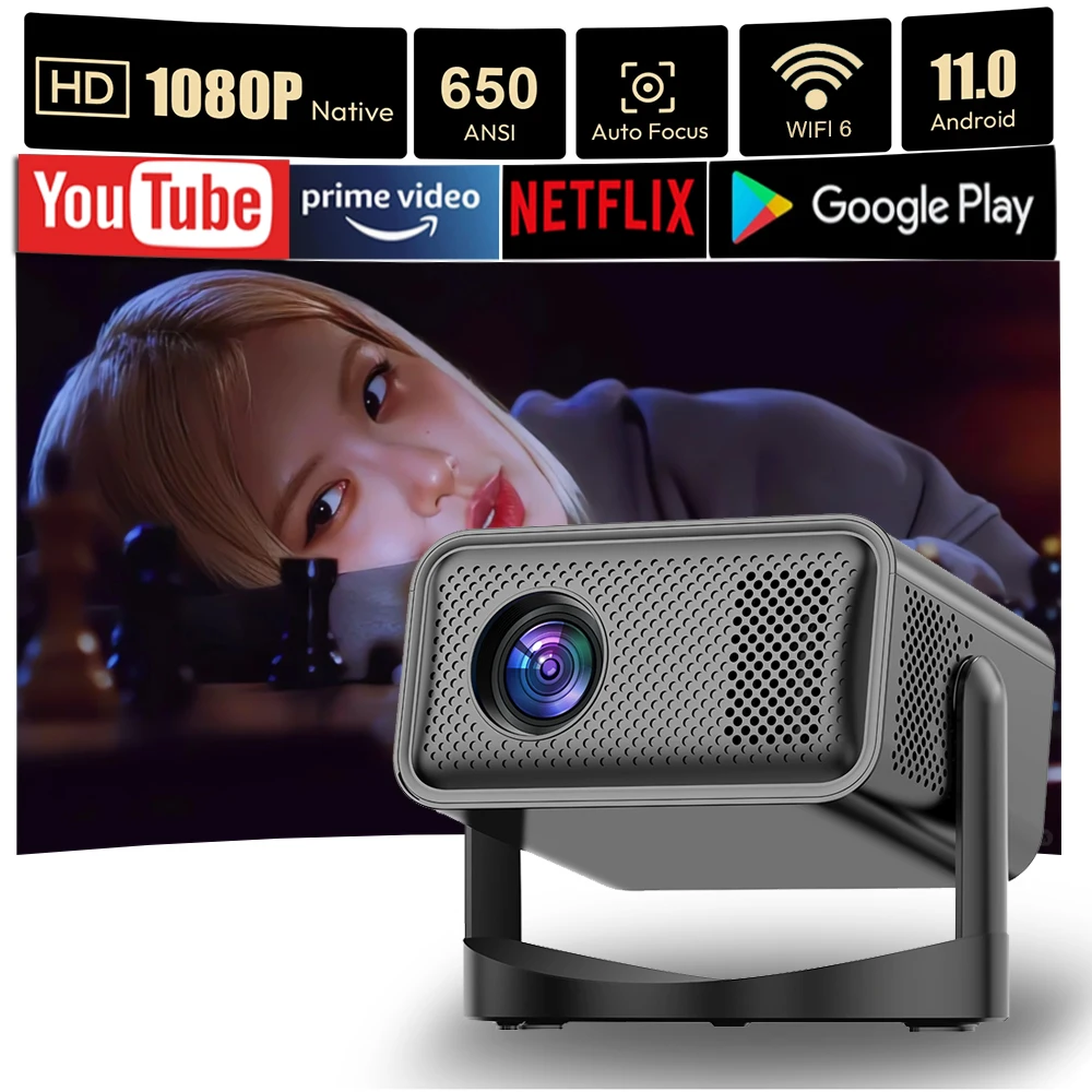 جهاز عرض HT23 Plus صغير محمول LED فيديو Android11 650 ANSI WIFI6 جهاز عرض ذكي لفيديو 1080P 4K جهاز عرض سينما منزلية جديد