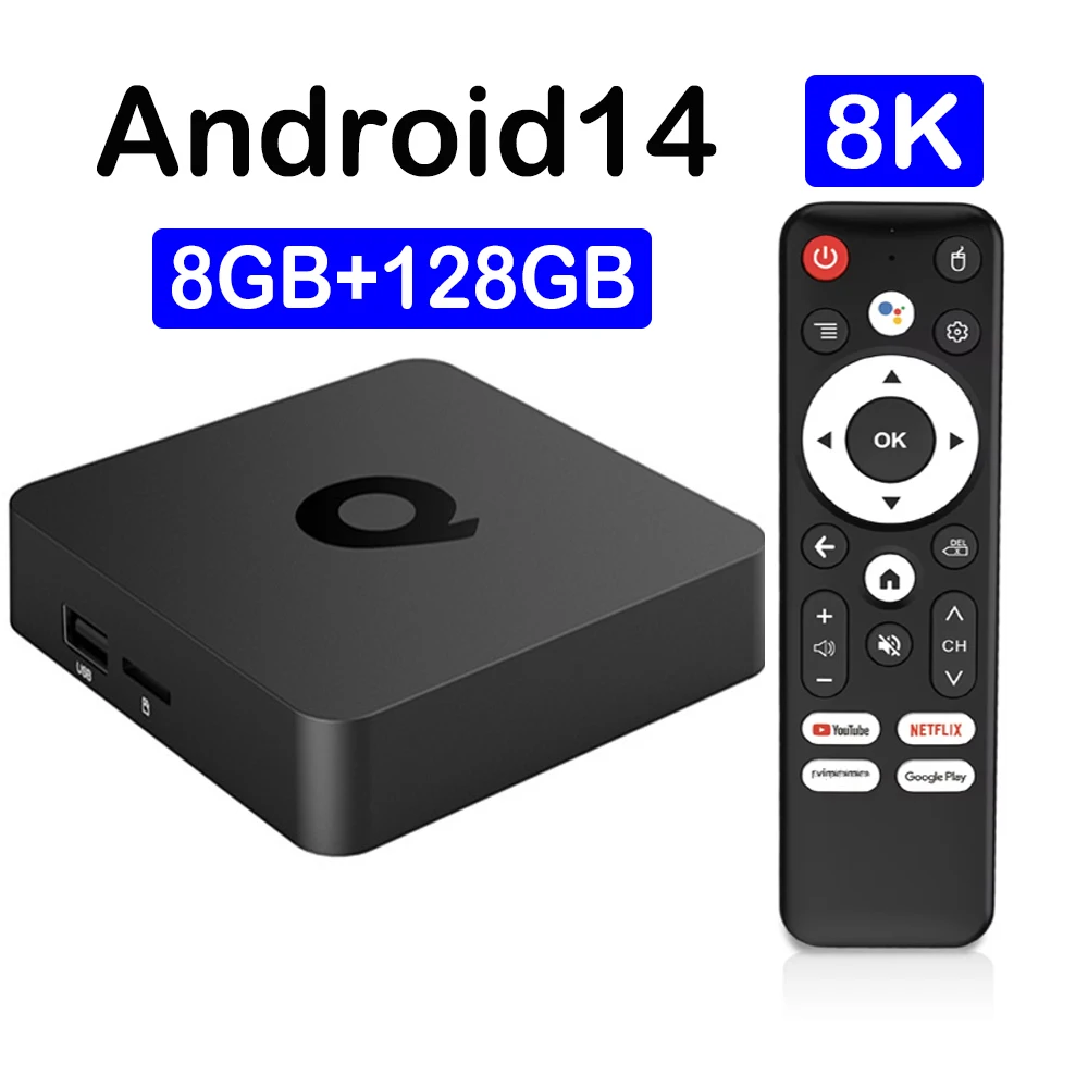 Caja de TV inteligente Bluetooth 5,4 8K Q1 Android 14 decodificador Allwinner H313 Wifi Dual 5G 8GB128GB reproductor multimedia de transmisión de voz de Google
