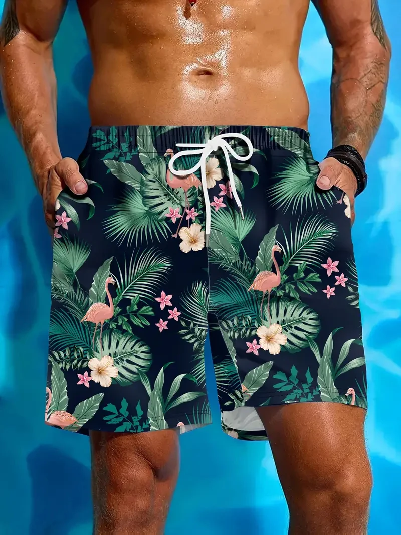 Coconut Leaves Hawaiian Board Shorts Men's Summer Swimwear Casual 3D Flower Beach Briefs Big Size Designer