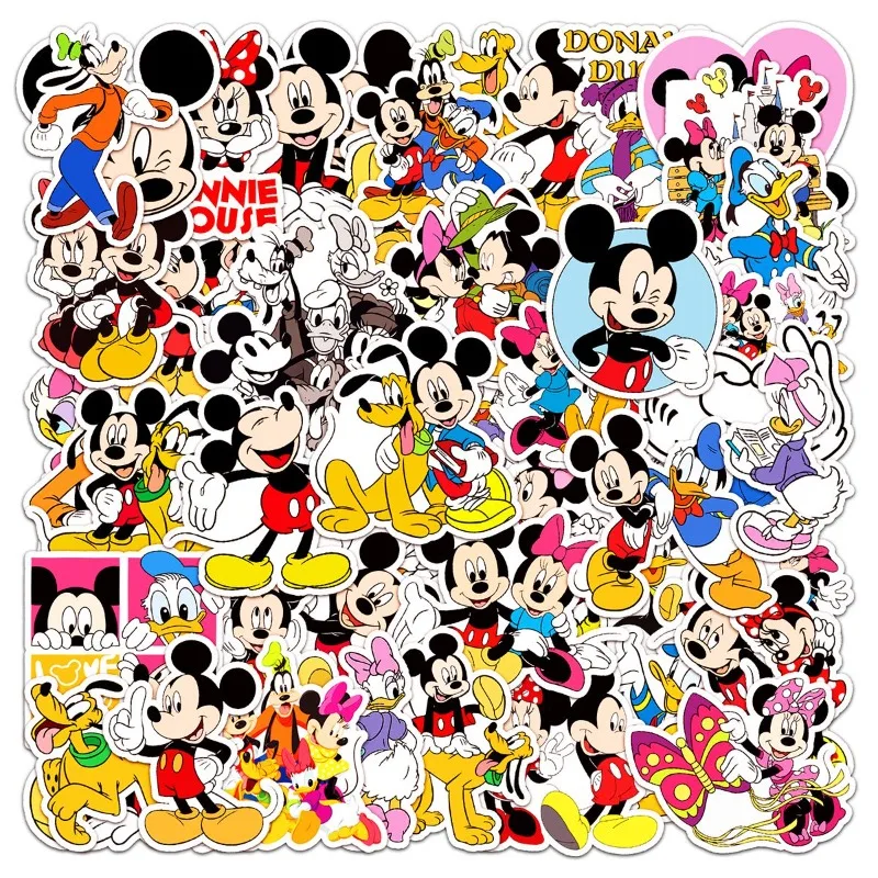 50 Uds. De pegatinas de dibujos animados de Disney, bonitas pegatinas de Mickey Mouse para ordenador portátil, funda para teléfono móvil, taza de agua, equipaje, decoración de guitarra, pegatinas al por mayor