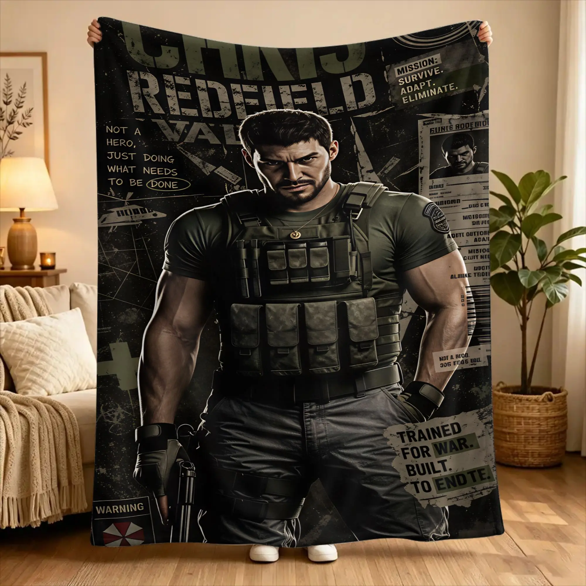 Chris Redfield Resident Evil Blanket  Soft Funny Plush Throw Blanket For Couch Chair Sofa Bed Travel Flannel Bedspread Bed Cover