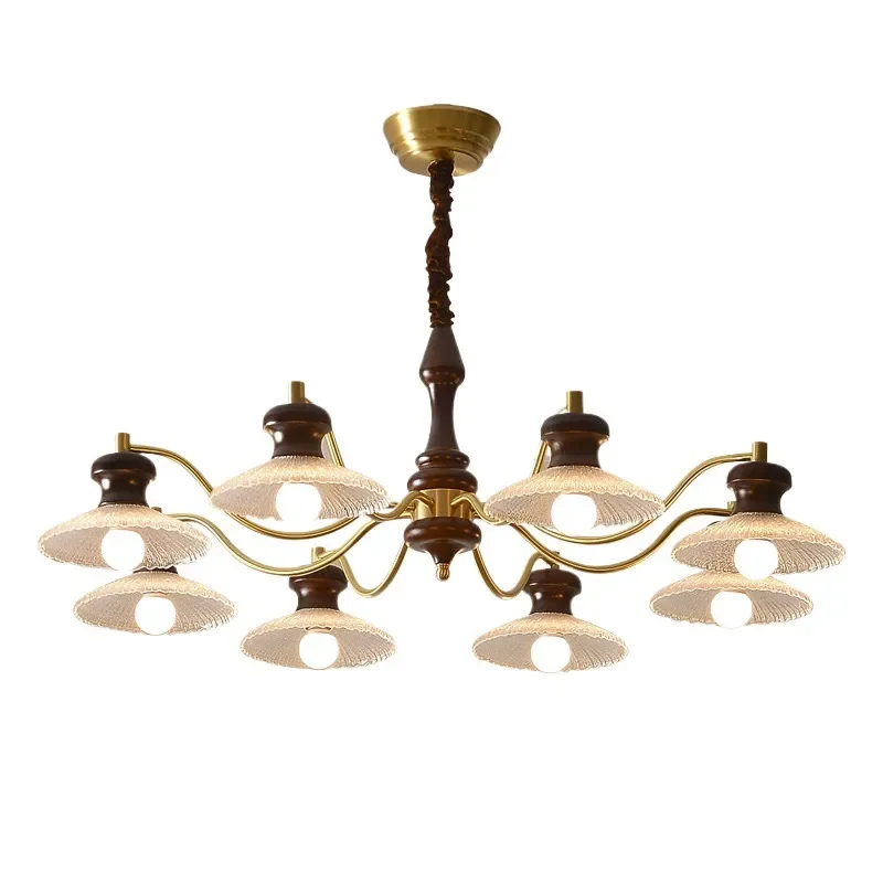 Vintage French American Solid Wood Brass Chandelier for Living Room Dining Room Duplex Home Decor Lighting Fixture