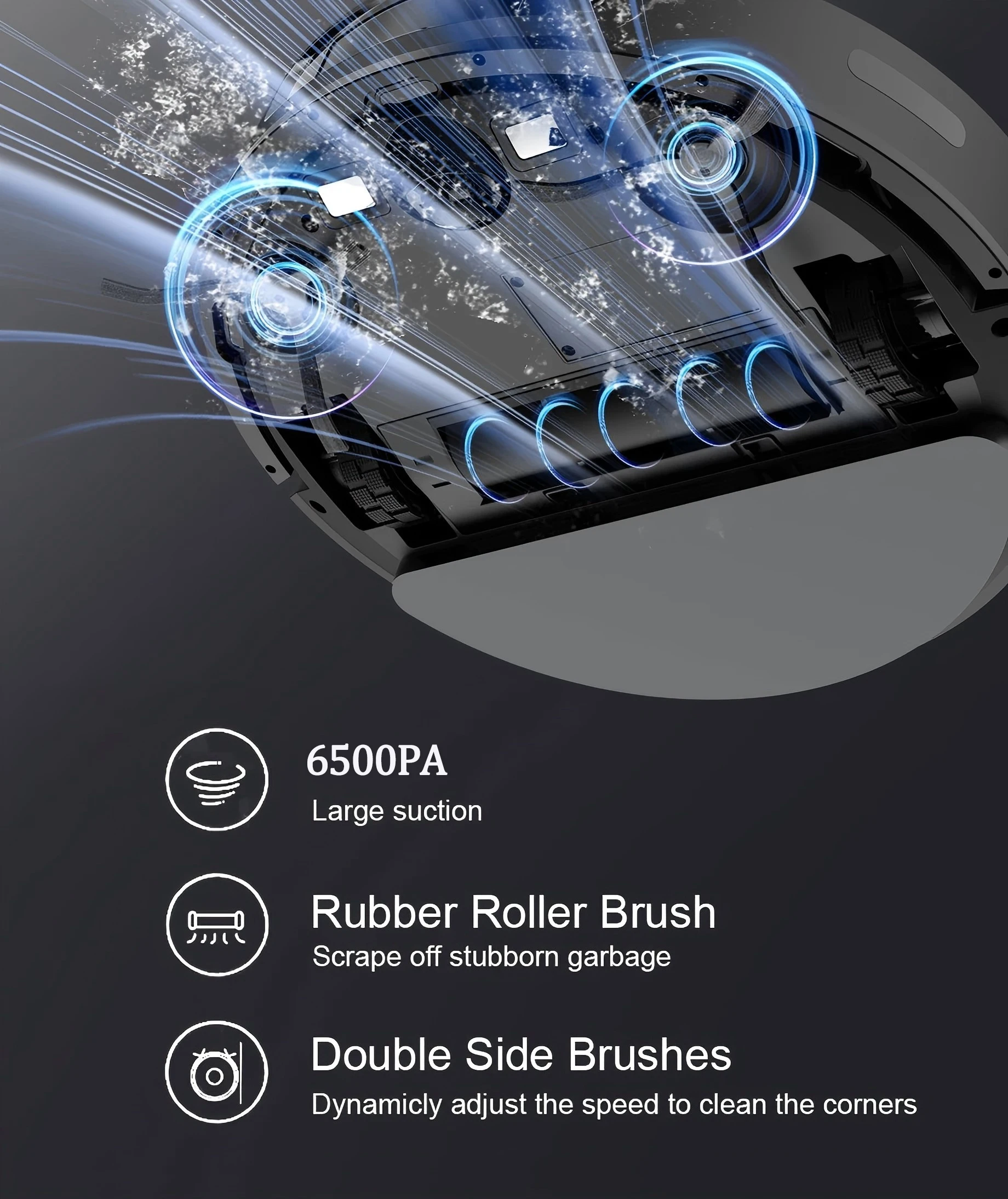 Robot Vacuum Cleaner Combo Mop With 6500PA Smart Wireless APP Control Floor Sweeping Machine  Self-Charging For Home Robotic