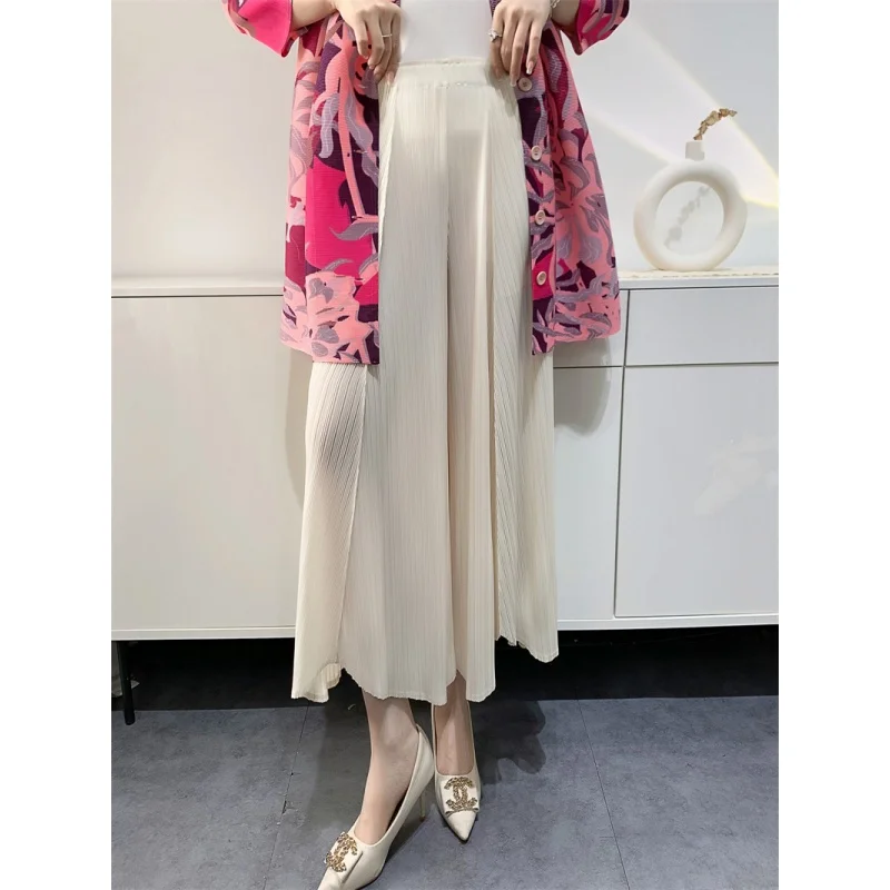 2024 Spring and Summer New Pleated Pants Women Loose plus Size Wide Legs Bell-Bottom Pants Irregular Comfort and Casual Foreign