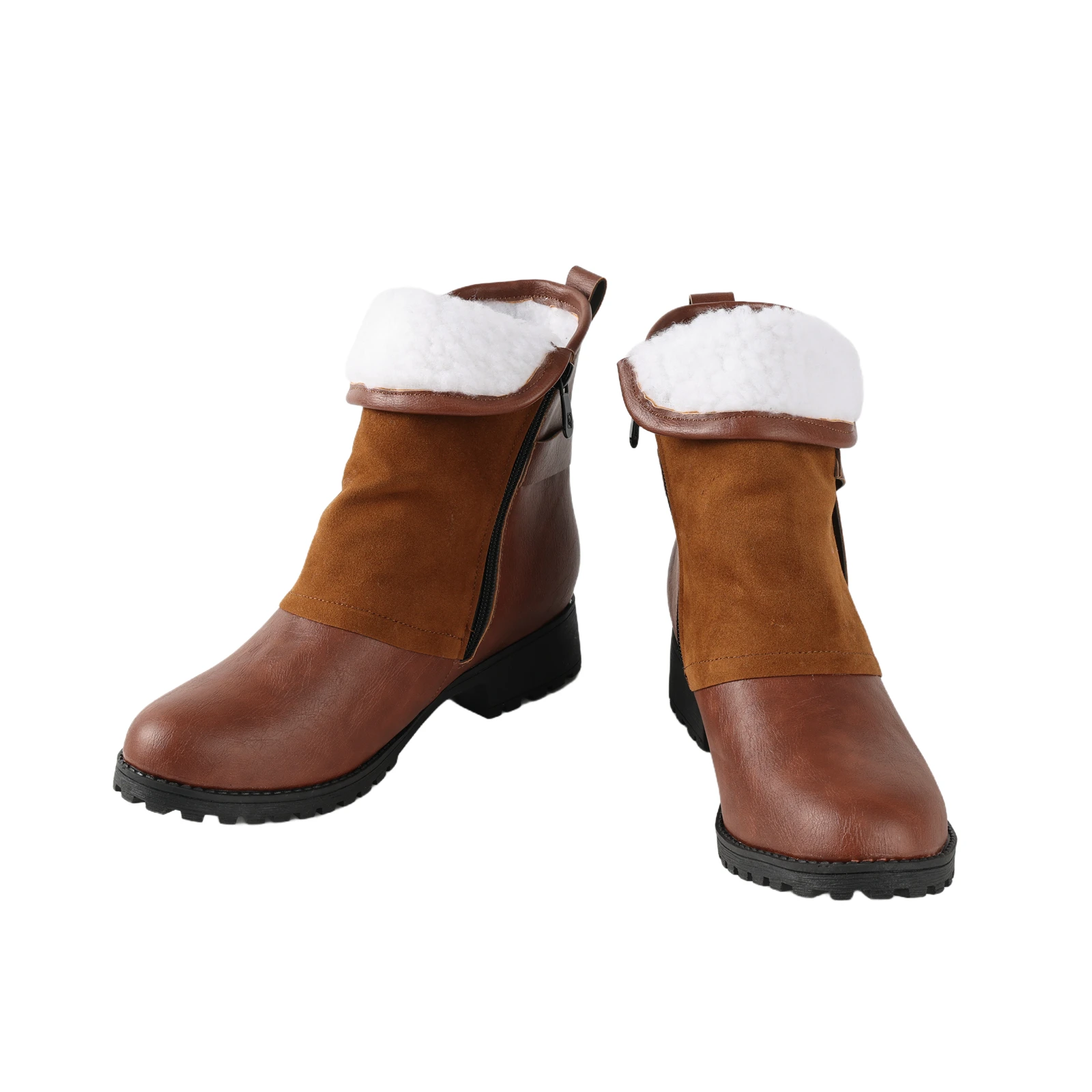 Women Retro Motorcycle Short Boots with Fleece-Lined Warm Classics Ankle Boots Anti Slip and Wear-Resistant Thick Sole
