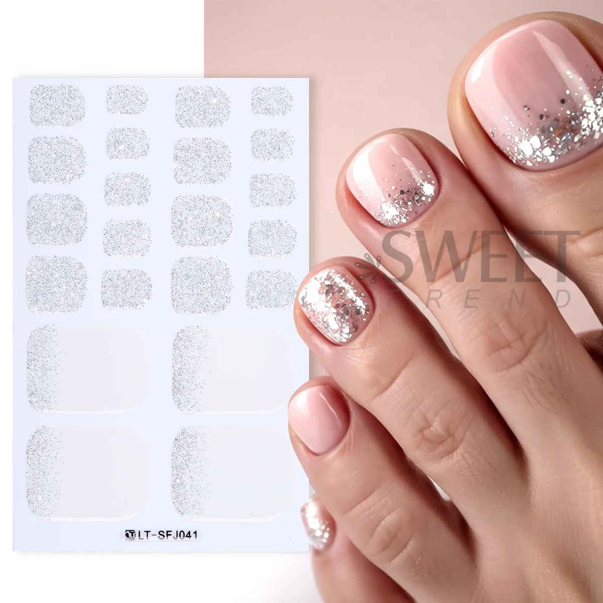 8pcs Reflective Gradient Glitter Toenails Polish Strips Summer Color Complete Coverage Fashion Fast Adhesive Stickers Pedicure