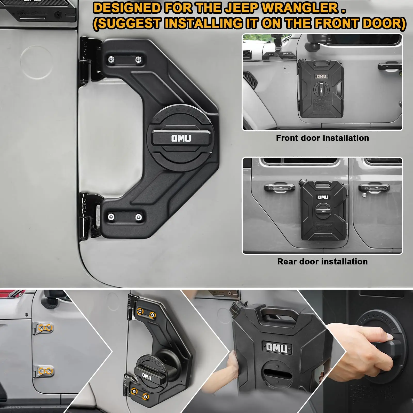 OMU 10L حاوية مفصلات الباب ومجموعة تثبيت لـ 2007-2024 جيب رانجلر JK JL JT لوحة دعم مع صنبور علبة تخزين المياه الاحتياطية #4
