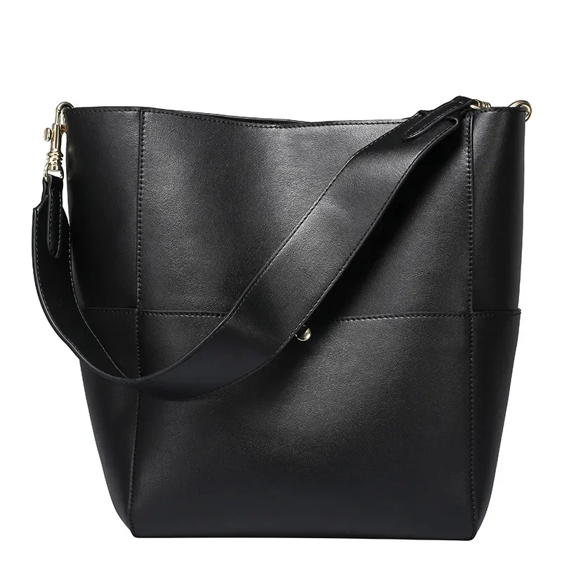 2024 Women Real Genuine Leather Tote Bag Black Bucket Handbags Female Luxury Famous Brands Ladies Shoulder Brown bag Designer 가방