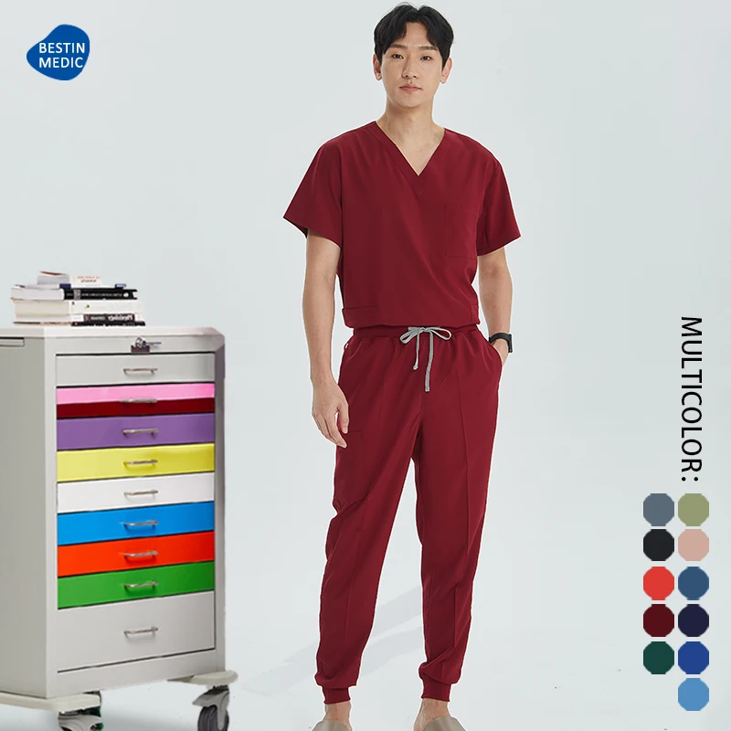 Bestin Medical Doctor Surgical Clothing Women Medical Scrub Sets Quick Dry Operating Room Uniform for Men Dental Nursing Set S21