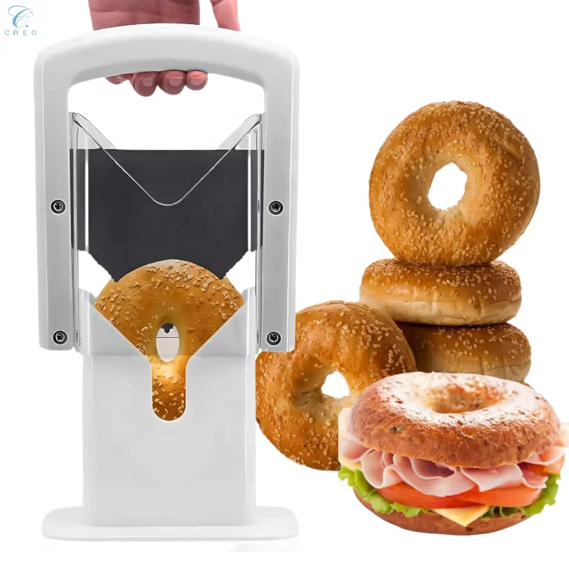 Cortador de Bagels de Acero Inoxidable de Alta Resistencia, Guillotina para Pan con Protector de Mano Seguro para Cocina y Repostería