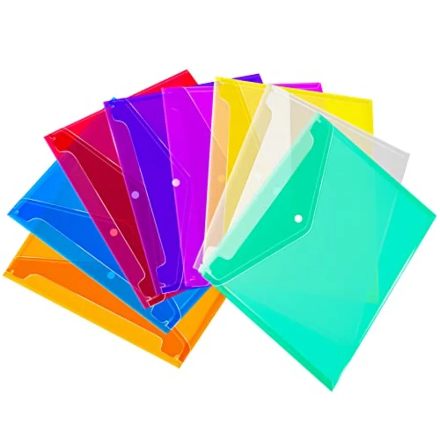 

Plastic Envelopes Pack of 8 - 8 Colors, A4 Size, Poly File Folder with Snap Closure for Home Office School Organization (12.9 x
