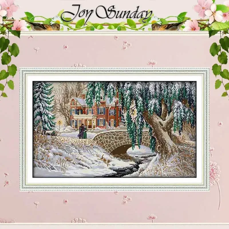 Snowscape Snowy Night Christmas Patterns Counted Cross Stitch Set DIY 11CT 14CT 16CT DMC Cross-stitch Kit Embroidery Needlework