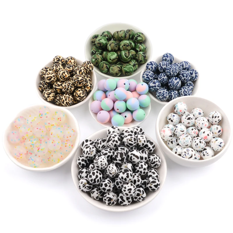 Silicone Beads 10pcs Tie Dye 12/15/19mm Baby Teether Terrazzo Teething Beads DIY BPA Free Food Grade Jewelry Pacifier Clip