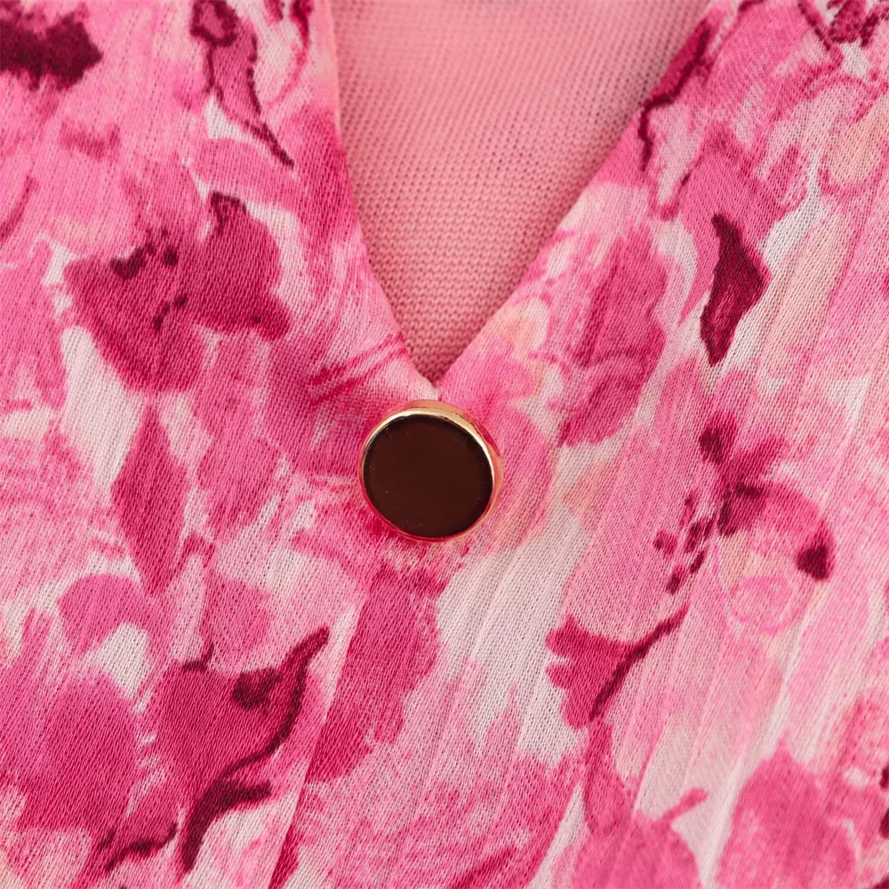   เดรสลายดอกไม้ คอวี แขนยาว ทรงหลวม สไตล์ลำลอง อเนกประสงค์ กระโปรงสั้น สำหรับฤดูร้อน ปี 2025 เสื้อผ้าผู้หญิงแบบใหม่