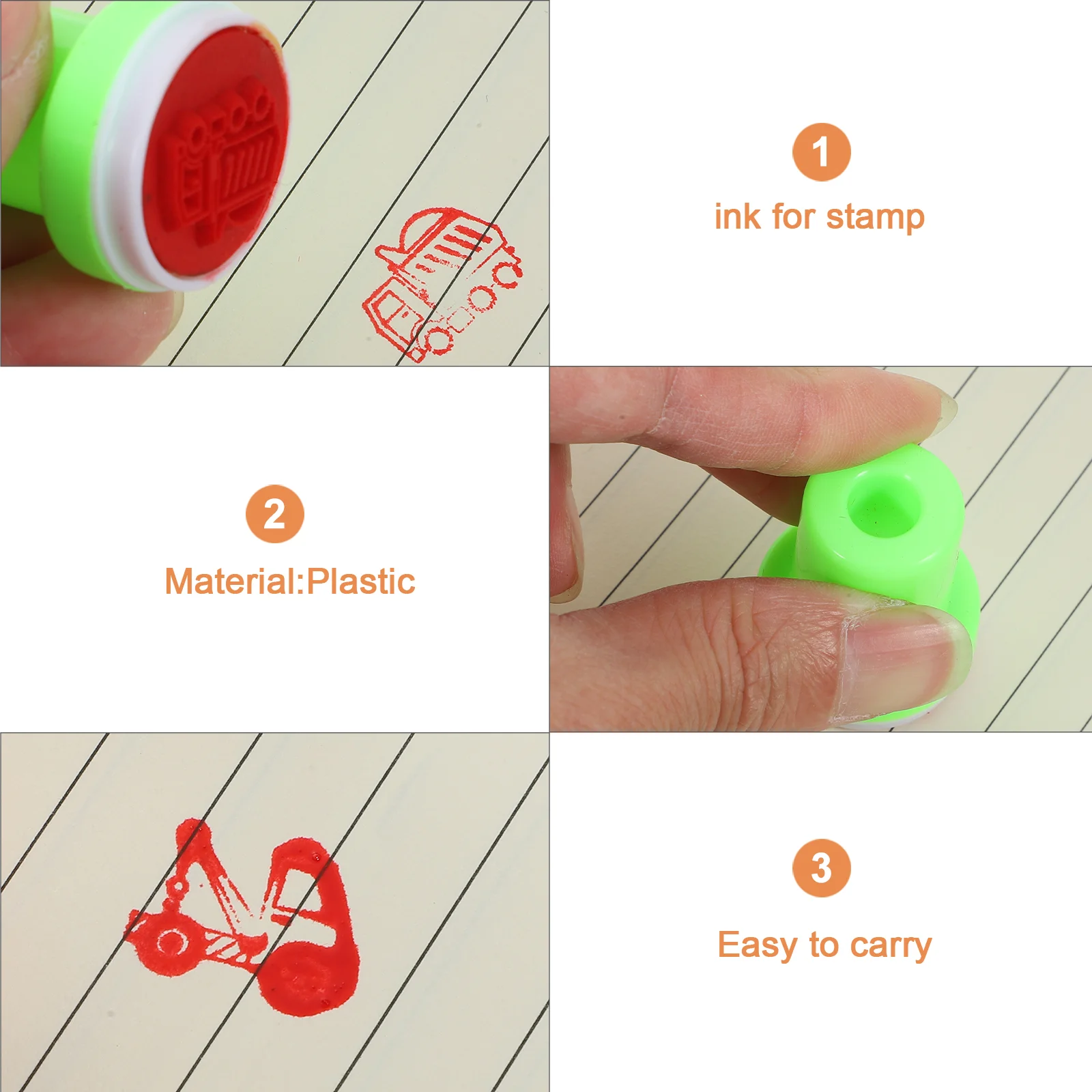 10 Pcs Construction Truck Stamp Comstruction Stamps Plastic for Scrapbook Small Journal DIY Ink Cartoon