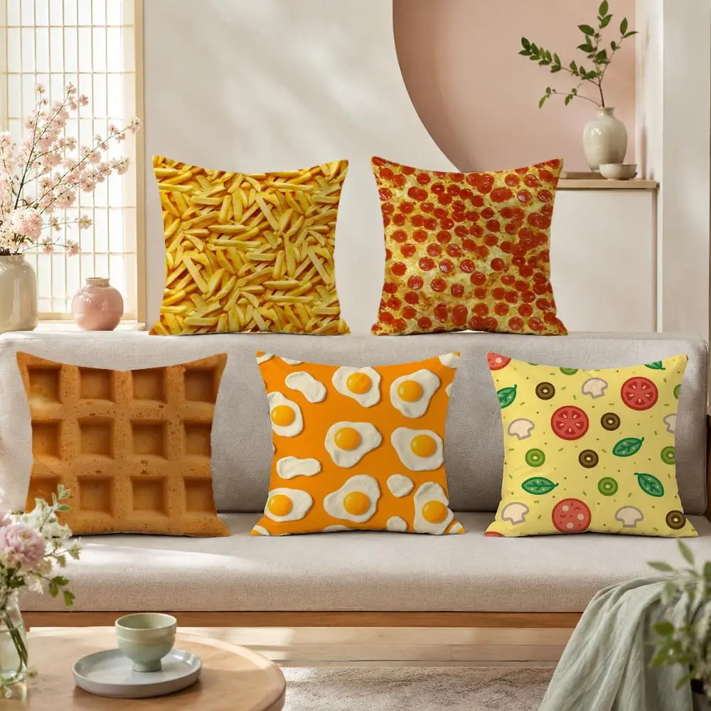Fried Egg Pizza Waffle Pillow Case Premium Linen Cushion Cover Soft Textured for Sofa Couch Bed Chair Living Room Bedroom Home D