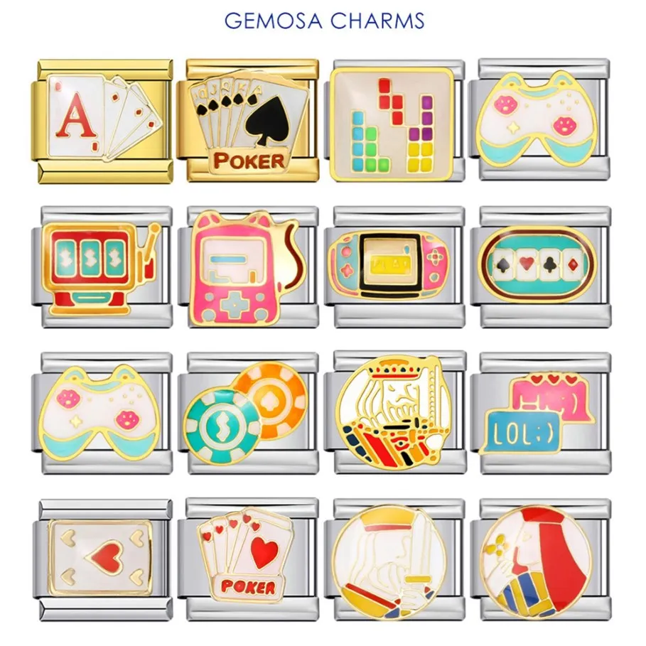 2026 New Fashion Game Machine Chess Cards Jewelry Italian Charm Link Fit 9mm Stainless Steel Bracelets Gifts DIY Making Beads
