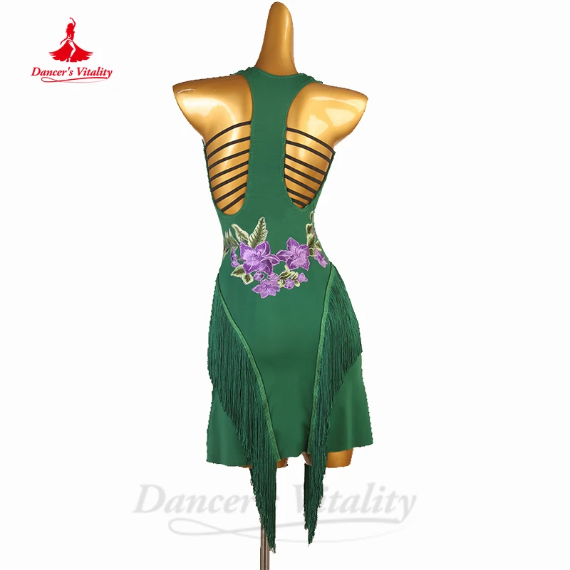 

Latin Dance Spandex Dress for Girl's Customsized Rumba Chacha Tango Professional Wear Clothing Latin Dancing Performance Skirt