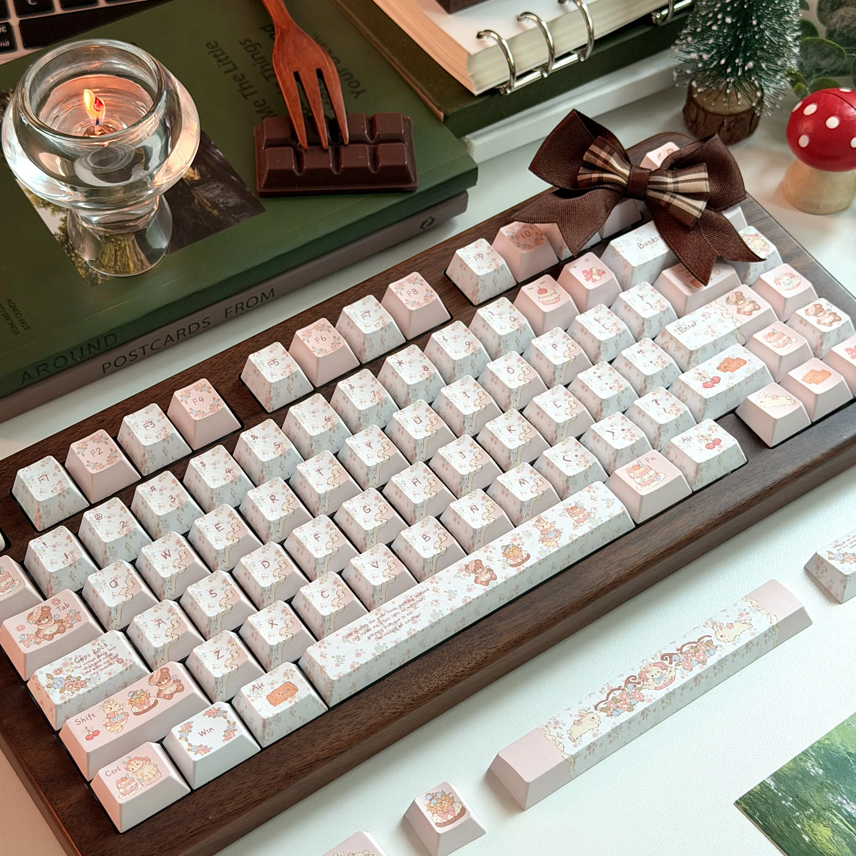 Cats and Spring Theme Keycaps Set PBT Cherry Profile Custom Original Handmade Keycaps for Mechanical Keyboard Accessories Gift
