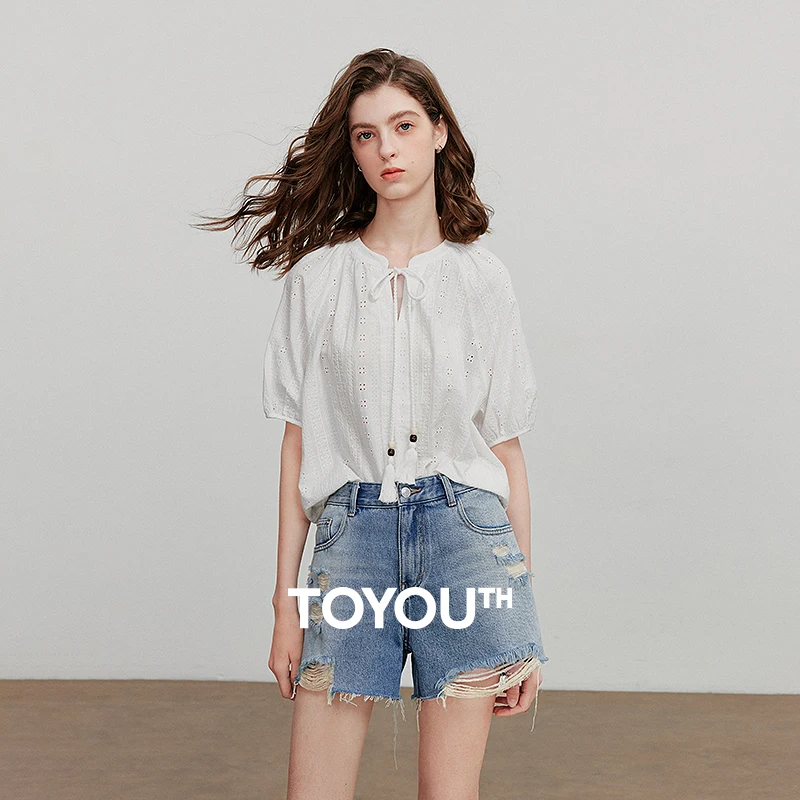 

TOYOUTH Women Blouse Shirt 2025 Summer Short Sleeve Fashion Tops 8522030