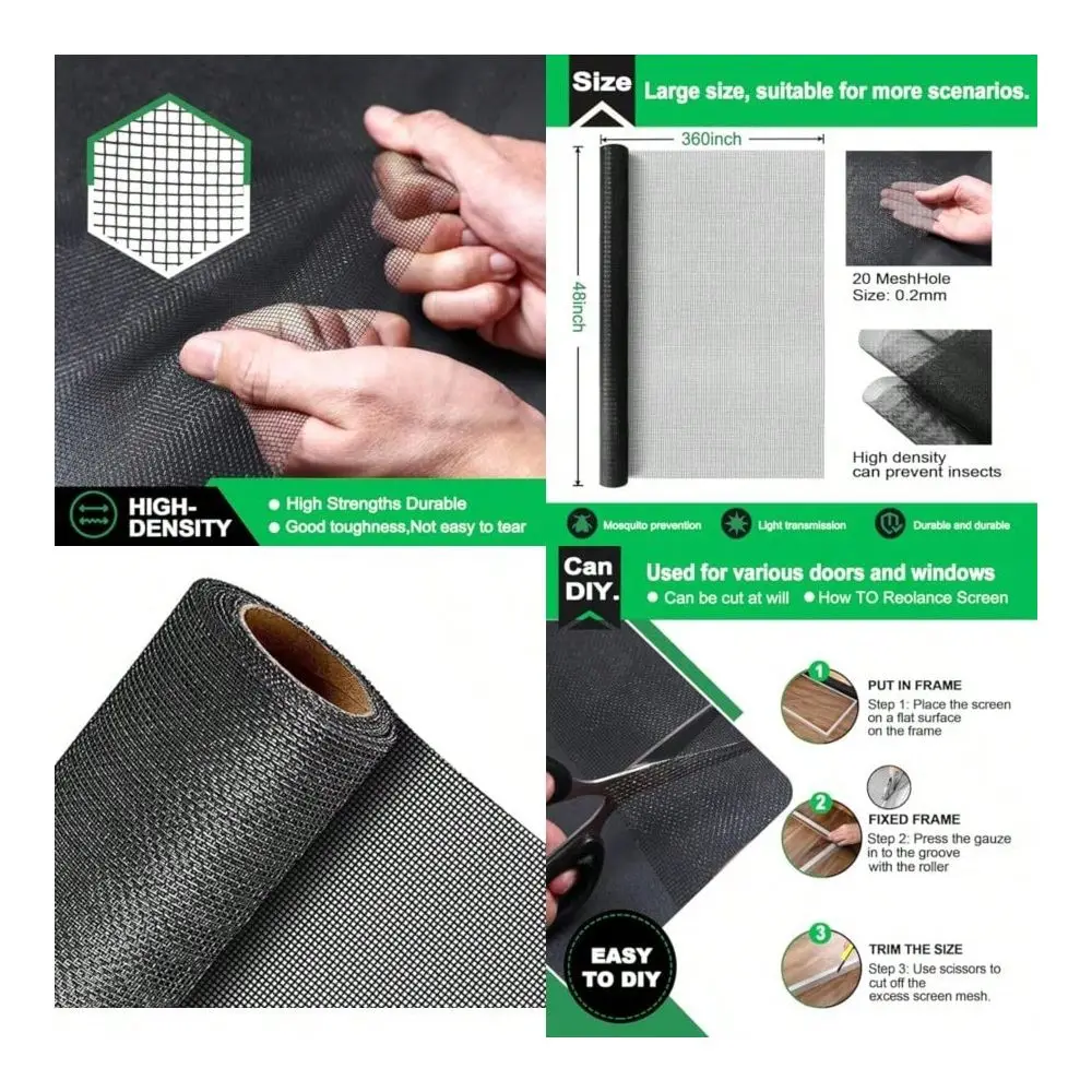 

Pet Proof Window Screen And Screen Door Replacement 48x 360 Upgraded Durable Thickened Vinyl Coated WireLike Mesh For Sliding S