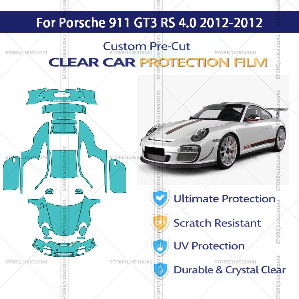 

Защитная пленка PPF для Porsche 911 GT3 RS 4.0 2012-2012, предварительно вырезанная, прозрачная, профессиональная автомобильная пленка PPF